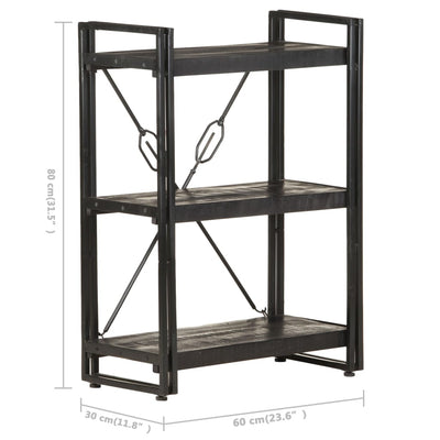 3-Tier Bookcase Black 60x30x80 cm Solid Mango Wood