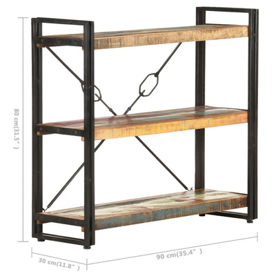 3-Tier Bookcase 90x30x80 cm Solid Reclaimed Wood