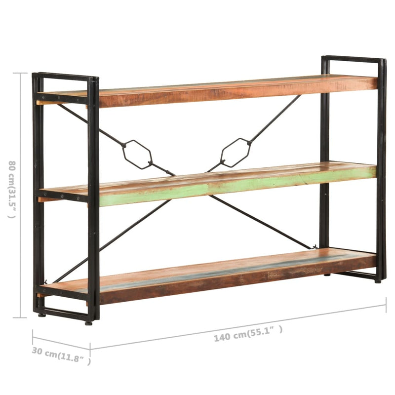 Estantería de 3 niveles 140x30x80 cm Madera maciza recuperada