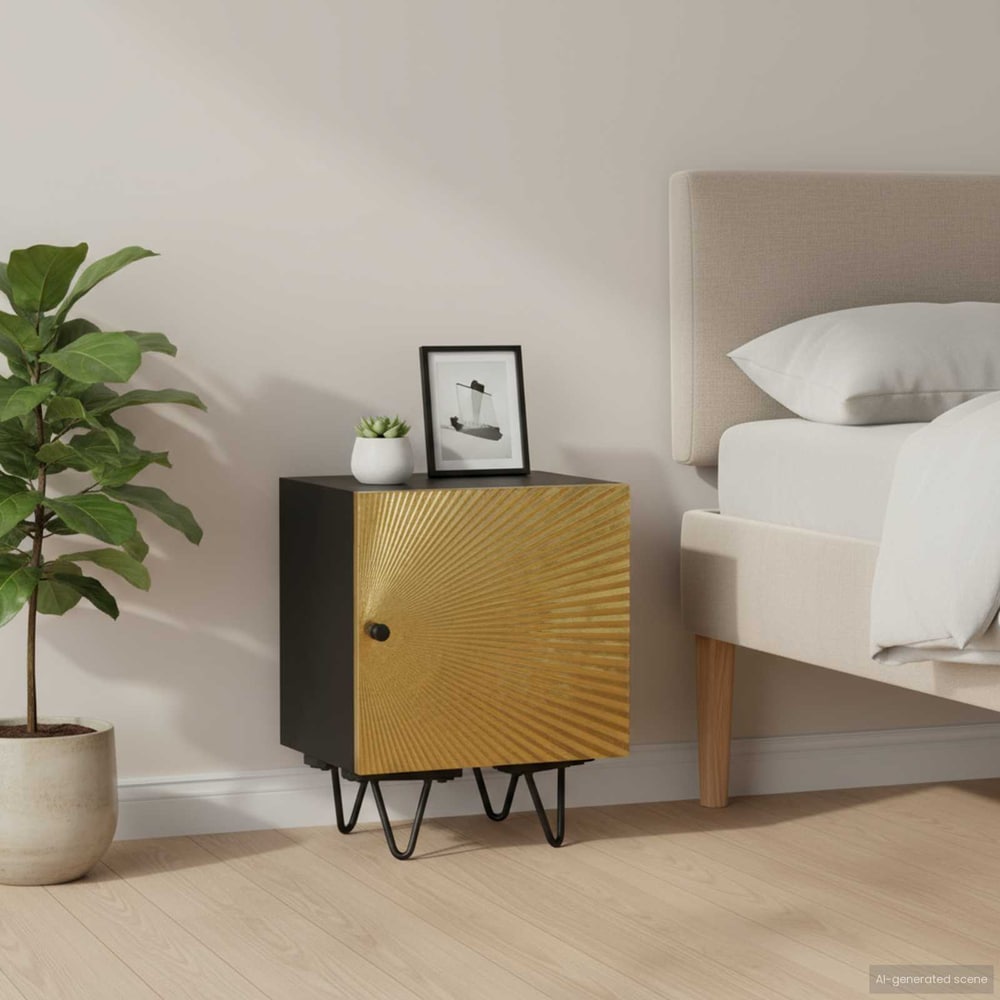 322680 vidaXL Bedside Cabinet with Brass Front 40x30x50 cm Solid Mango Wood 1