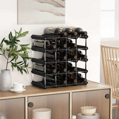 vidaXL Wine Rack for 20 Bottles Black Solid Pine Wood 3