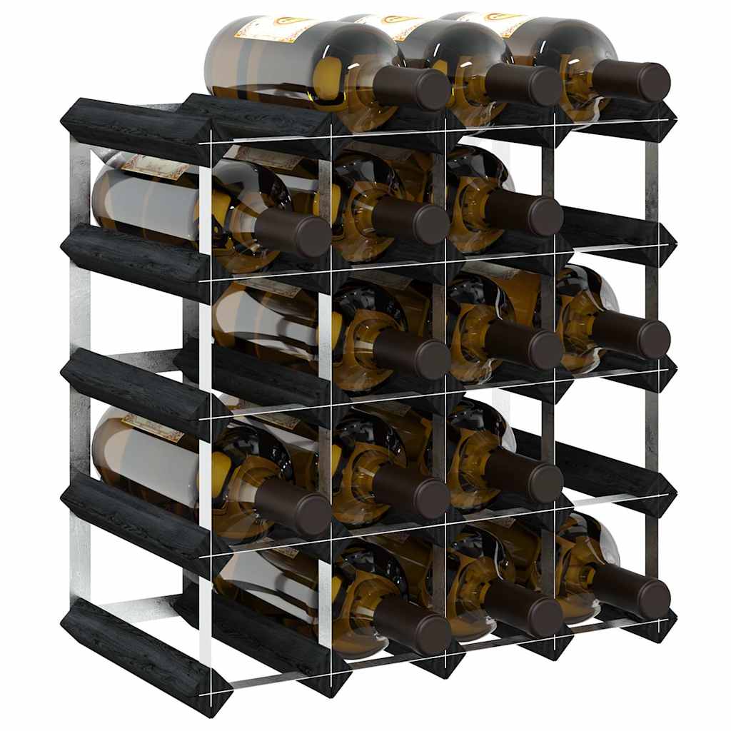 vidaXL Wine Rack for 20 Bottles Black Solid Pine Wood 4
