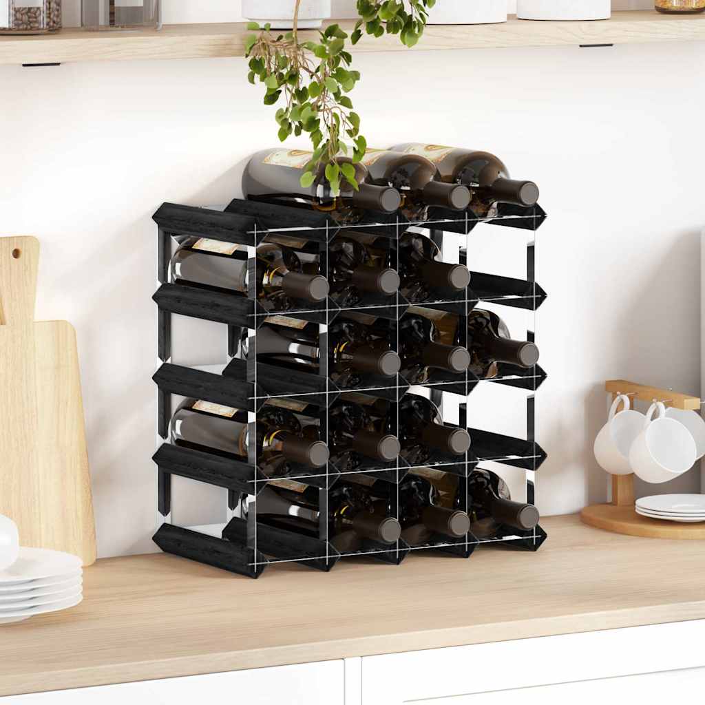 vidaXL Wine Rack for 20 Bottles Black Solid Pine Wood 1