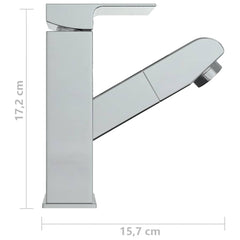 vidaXL Bathroom Basin Faucet with Pull-out Function Chromed Finish 157x172 mm 6