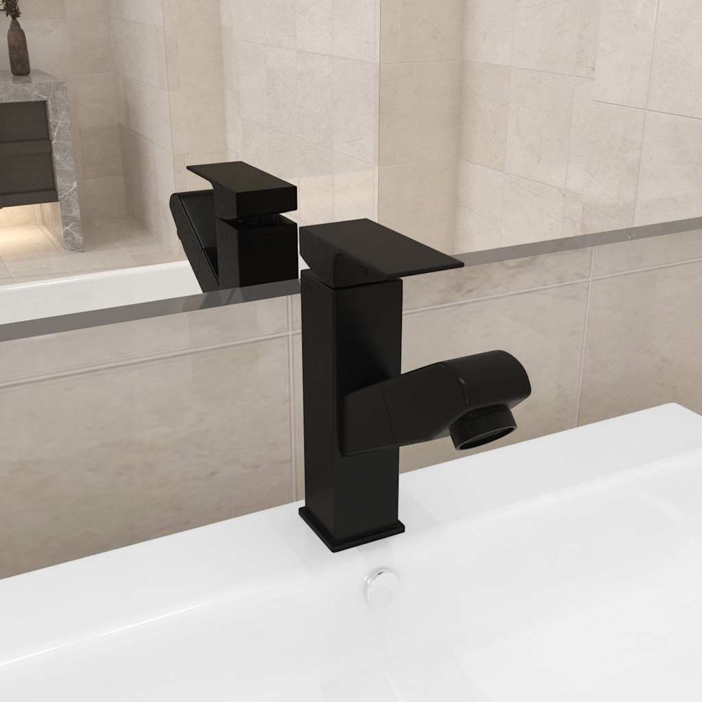 vidaXL Bathroom Basin Faucet with Pull-out Function Black 157x172 mm 1