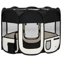 vidaXL Dog Playpen | Black and cream | Polyester, Steel | 90x90x58 cm | Foldable 2