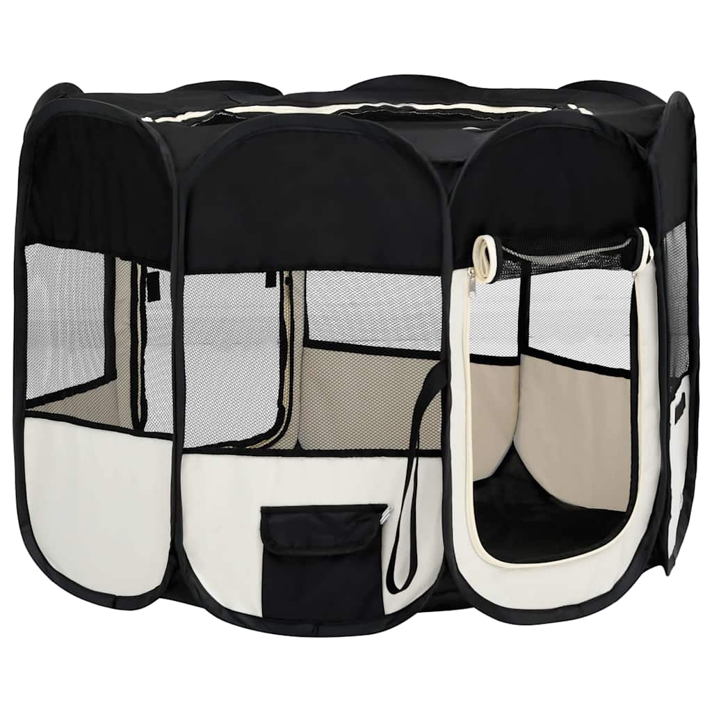 vidaXL Dog Playpen | Black and cream | Polyester, Steel | 90x90x58 cm | Foldable 3