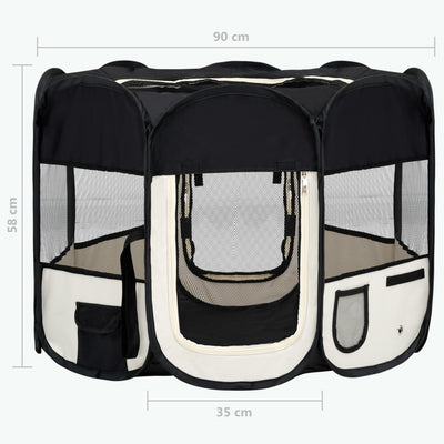 Foldable Dog Playpen with Carrying Bag Black 90x90x58 cm