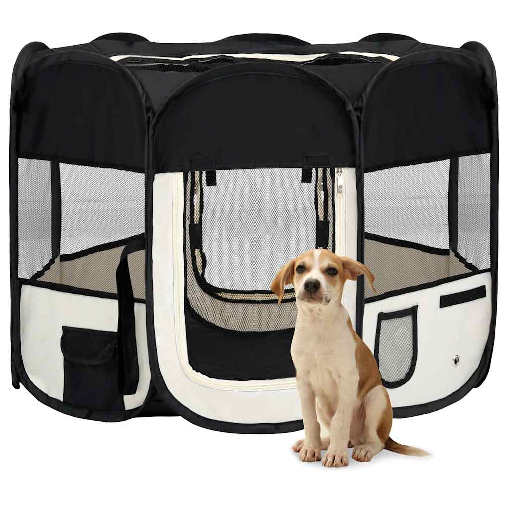 vidaXL Dog Playpen | Black and cream | Polyester, Steel | 90x90x58 cm | Foldable 1