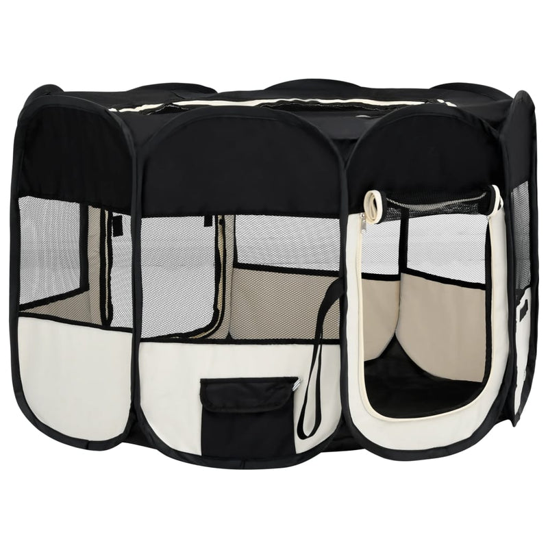 Foldable Dog Playpen with Carrying Bag Black 125x125x61 cm