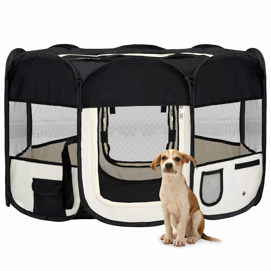 171007 vidaXL Foldable Dog Playpen with Carrying Bag Black 125x125x61 cm 1
