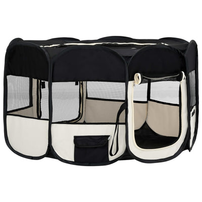 Foldable Dog Playpen with Carrying Bag Black 145x145x61 cm