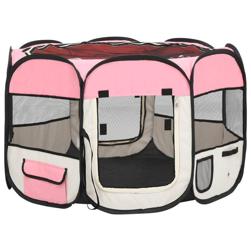 Foldable Dog Playpen with Carrying Bag Pink 90x90x58 cm