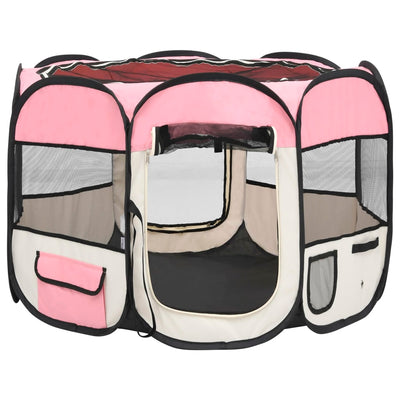 Foldable Dog Playpen with Carrying Bag Pink 90x90x58 cm