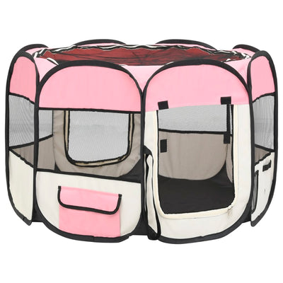 Foldable Dog Playpen with Carrying Bag Pink 90x90x58 cm