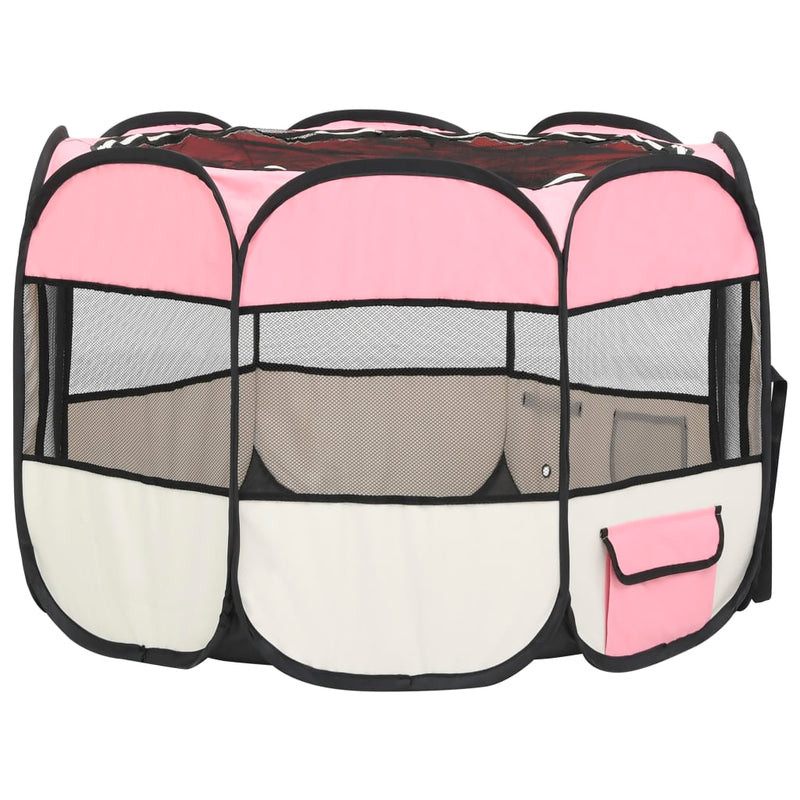 Foldable Dog Playpen with Carrying Bag Pink 90x90x58 cm