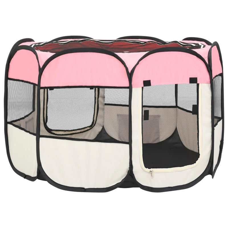 Foldable Dog Playpen with Carrying Bag Pink 90x90x58 cm