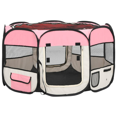 Foldable Dog Playpen with Carrying Bag Pink 110x110x58 cm