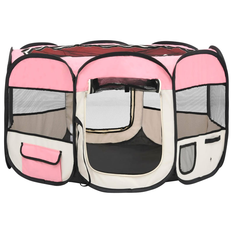 Foldable Dog Playpen with Carrying Bag Pink 110x110x58 cm