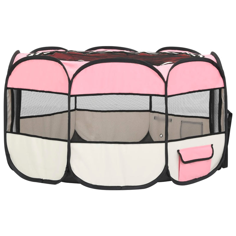 Foldable Dog Playpen with Carrying Bag Pink 110x110x58 cm