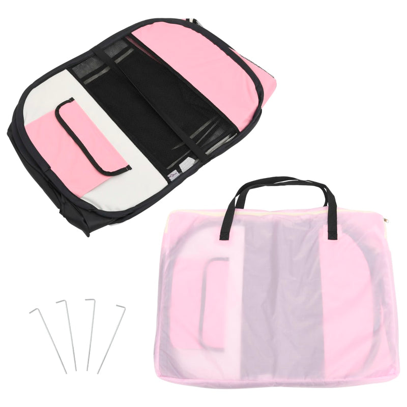 Foldable Dog Playpen with Carrying Bag Pink 110x110x58 cm