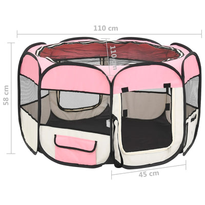 Foldable Dog Playpen with Carrying Bag Pink 110x110x58 cm