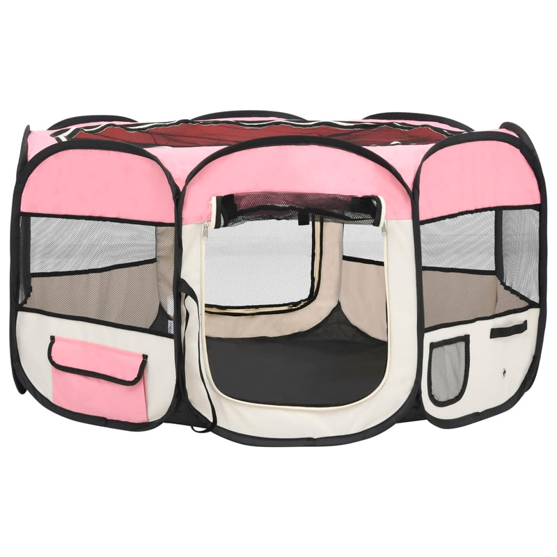 Foldable Dog Playpen with Carrying Bag Pink 125x125x61 cm