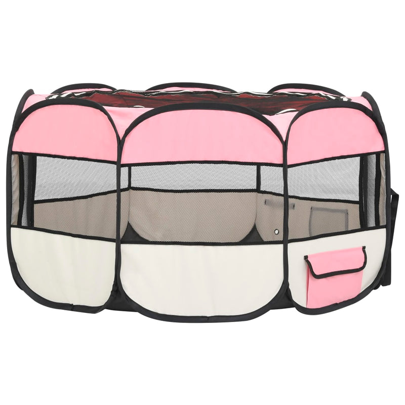 Foldable Dog Playpen with Carrying Bag Pink 125x125x61 cm