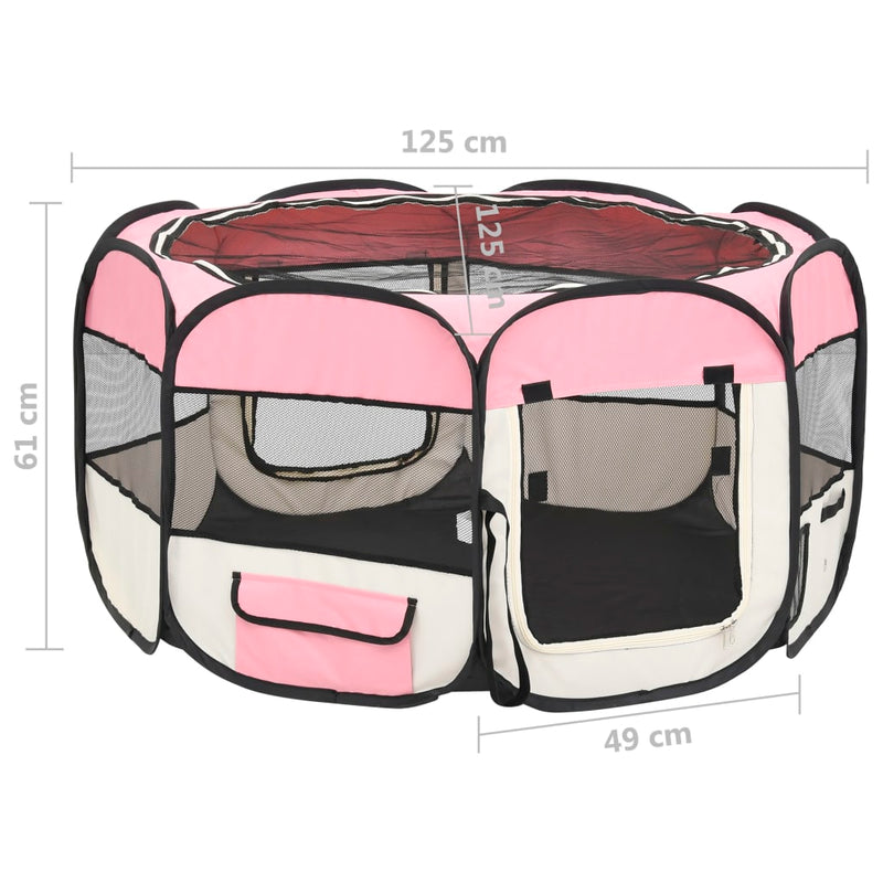 Foldable Dog Playpen with Carrying Bag Pink 125x125x61 cm