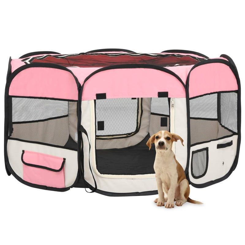 Foldable Dog Playpen with Carrying Bag Pink 125x125x61 cm