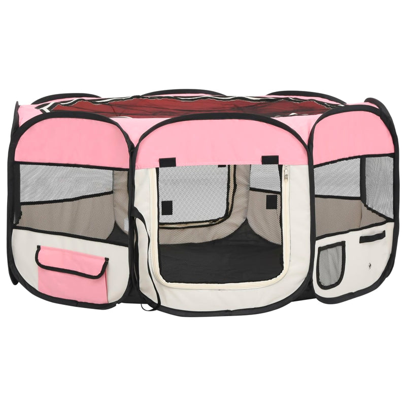 Foldable Dog Playpen with Carrying Bag Pink 145x145x61 cm