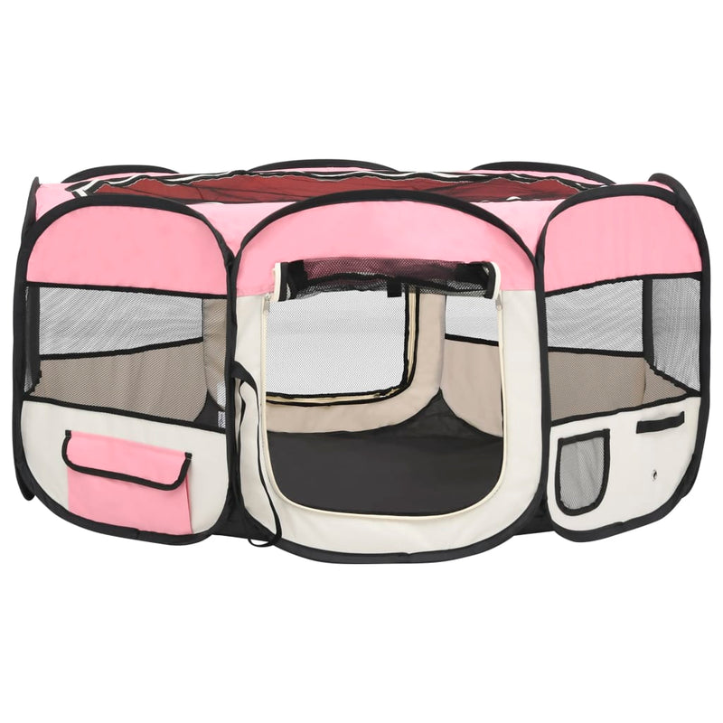 Foldable Dog Playpen with Carrying Bag Pink 145x145x61 cm