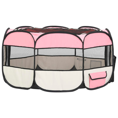 Foldable Dog Playpen with Carrying Bag Pink 145x145x61 cm