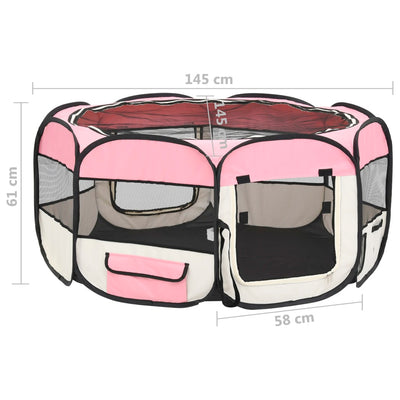 Foldable Dog Playpen with Carrying Bag Pink 145x145x61 cm