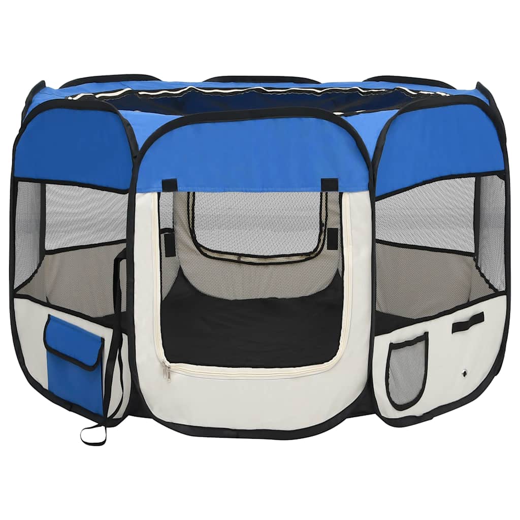 171013 vidaXL Foldable Dog Playpen with Carrying Bag Blue 90x90x58 cm 2