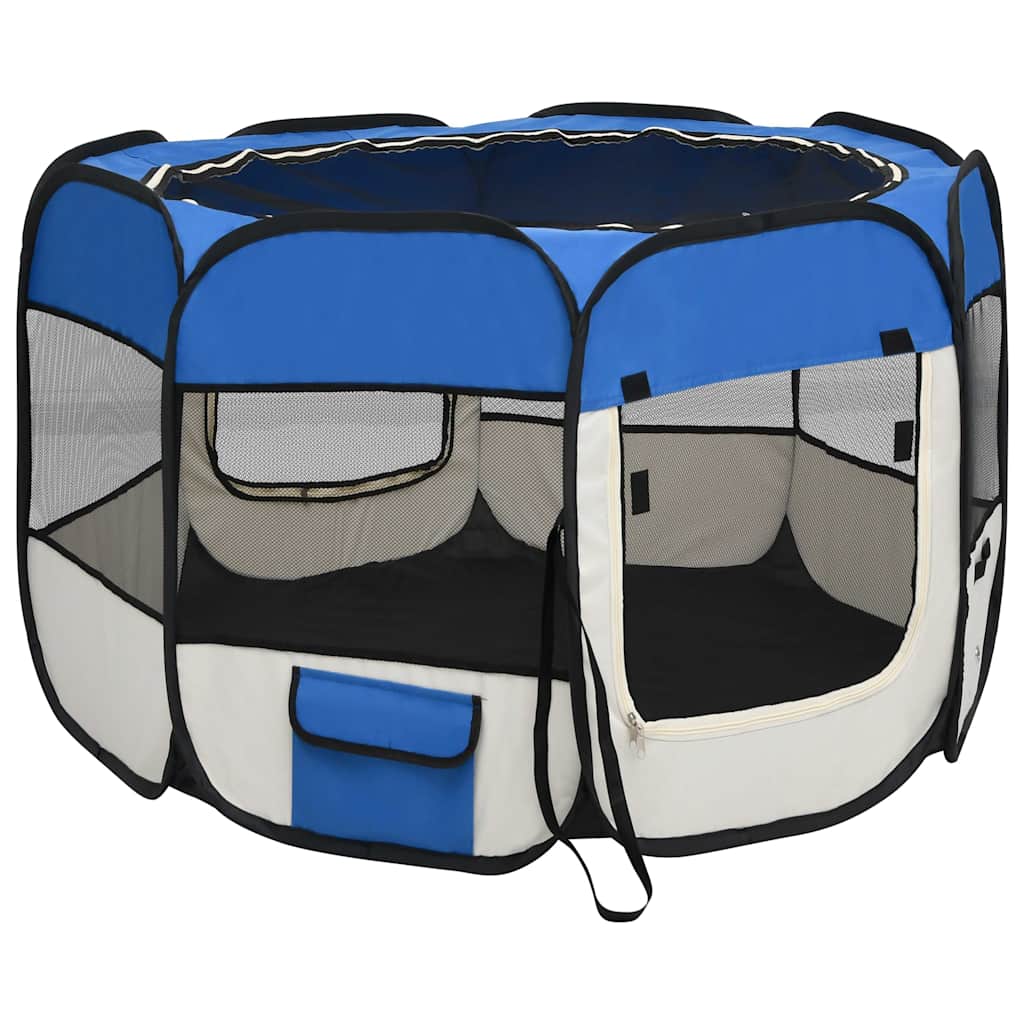 171013 vidaXL Foldable Dog Playpen with Carrying Bag Blue 90x90x58 cm 4