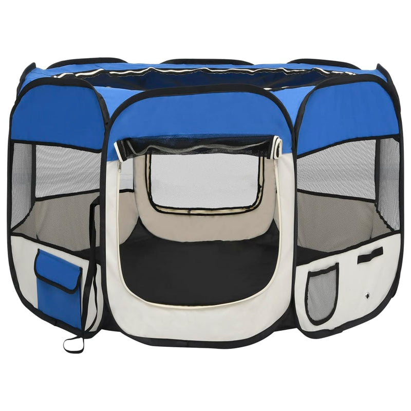 Foldable Dog Playpen with Carrying Bag Blue 90x90x58 cm