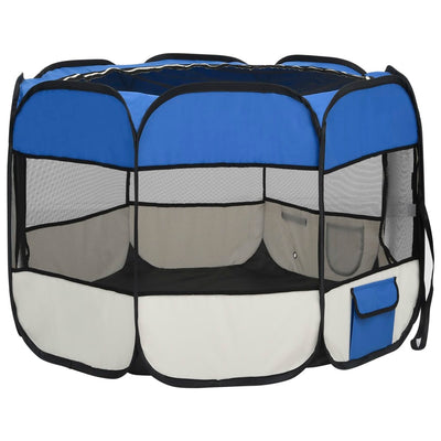 Foldable Dog Playpen with Carrying Bag Blue 90x90x58 cm