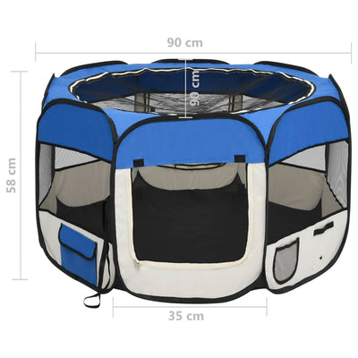 Foldable Dog Playpen with Carrying Bag Blue 90x90x58 cm