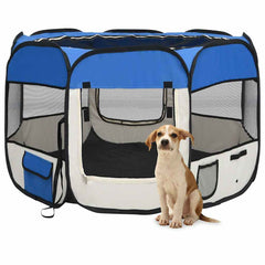 171013 vidaXL Foldable Dog Playpen with Carrying Bag Blue 90x90x58 cm 1