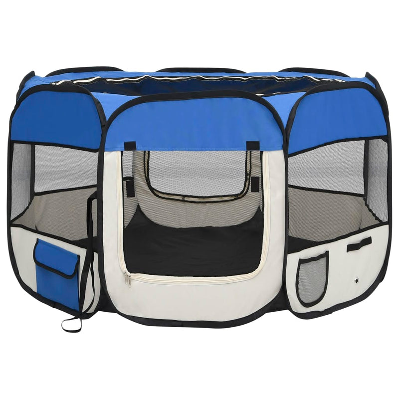 Foldable Dog Playpen with Carrying Bag Blue 110x110x58 cm