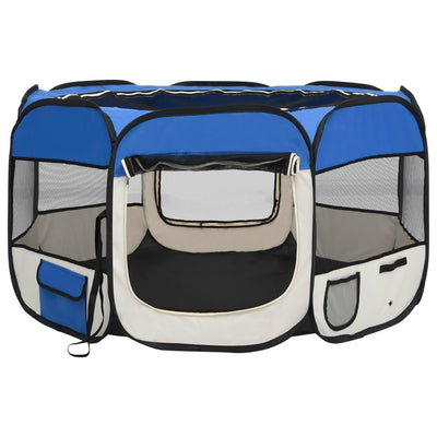 Foldable Dog Playpen with Carrying Bag Blue 110x110x58 cm