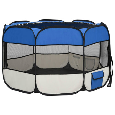 Foldable Dog Playpen with Carrying Bag Blue 110x110x58 cm