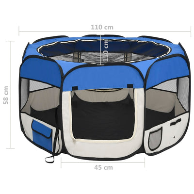 Foldable Dog Playpen with Carrying Bag Blue 110x110x58 cm