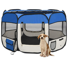 vidaXL Dog Playpen | Blue and Cream | Polyester, Steel | 110 x 110 x 58 cm 1