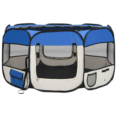 Foldable Dog Playpen with Carrying Bag Blue 125x125x61 cm