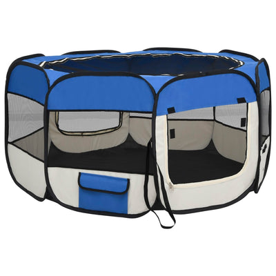 Foldable Dog Playpen with Carrying Bag Blue 125x125x61 cm