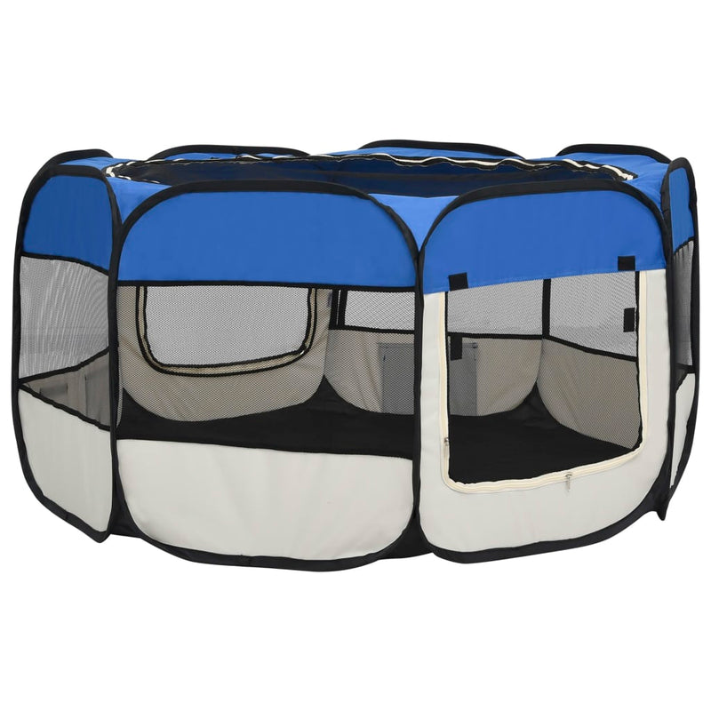 Foldable Dog Playpen with Carrying Bag Blue 125x125x61 cm