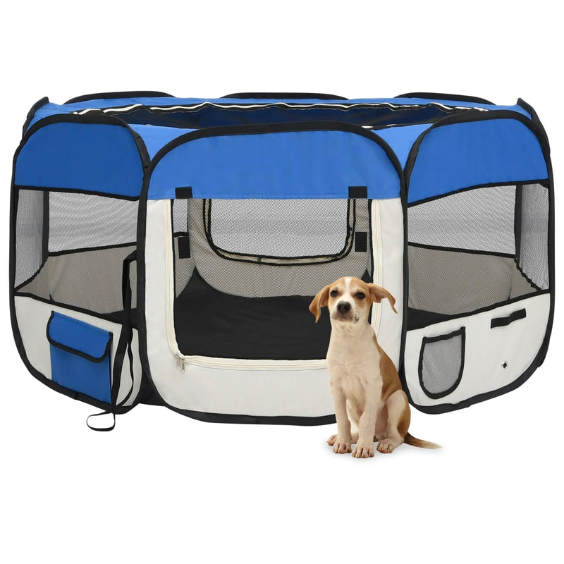 Foldable Dog Playpen with Carrying Bag Blue 125x125x61 cm