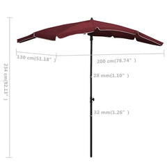 vidaXL Garden Parasol with Pole 200x130 cm Bordeaux Red 6